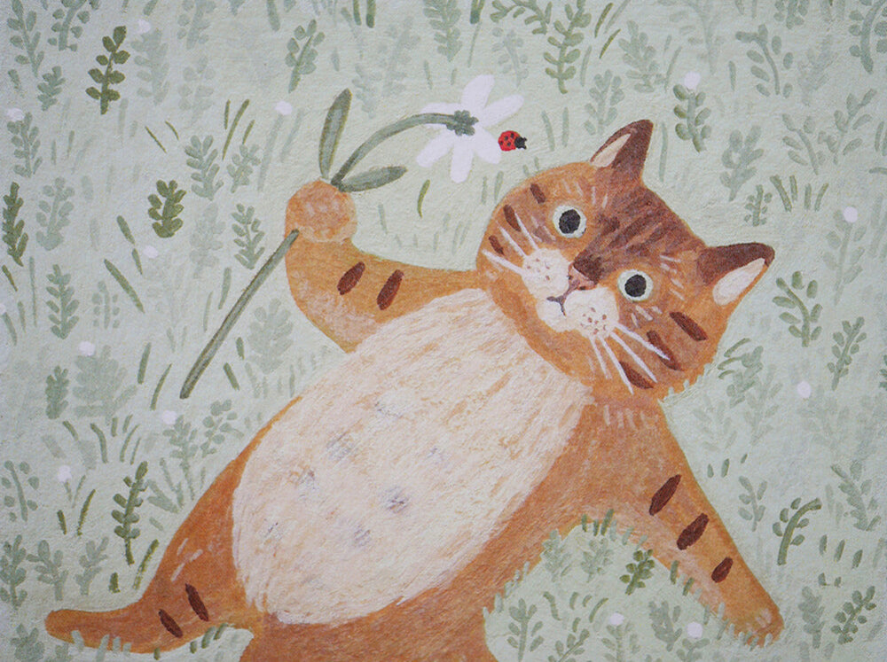 4Legs Postcard: Cat in Grass Field
