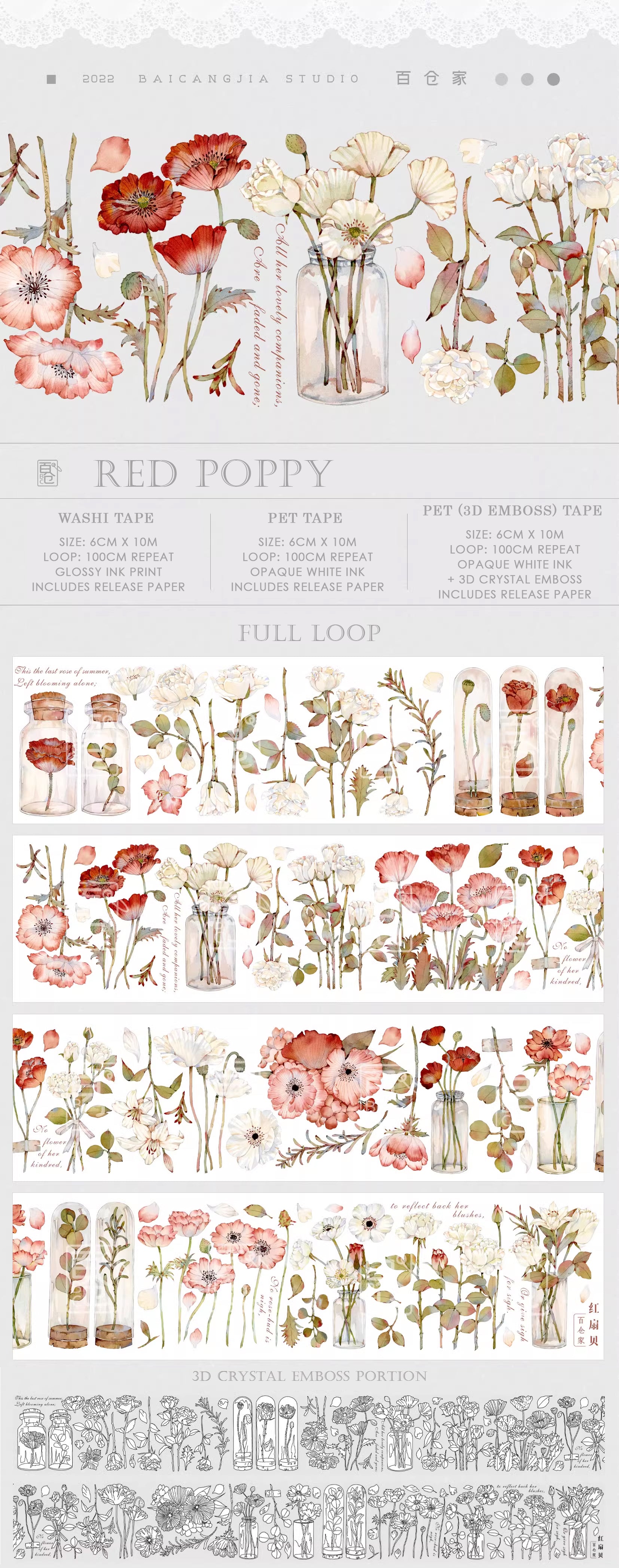 BCJ Masking Tape: Red Poppy