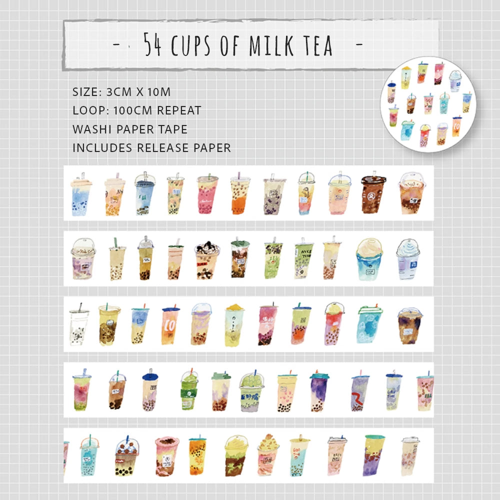 Bieguan Washi Tape: 54 Cups of Milk Tea