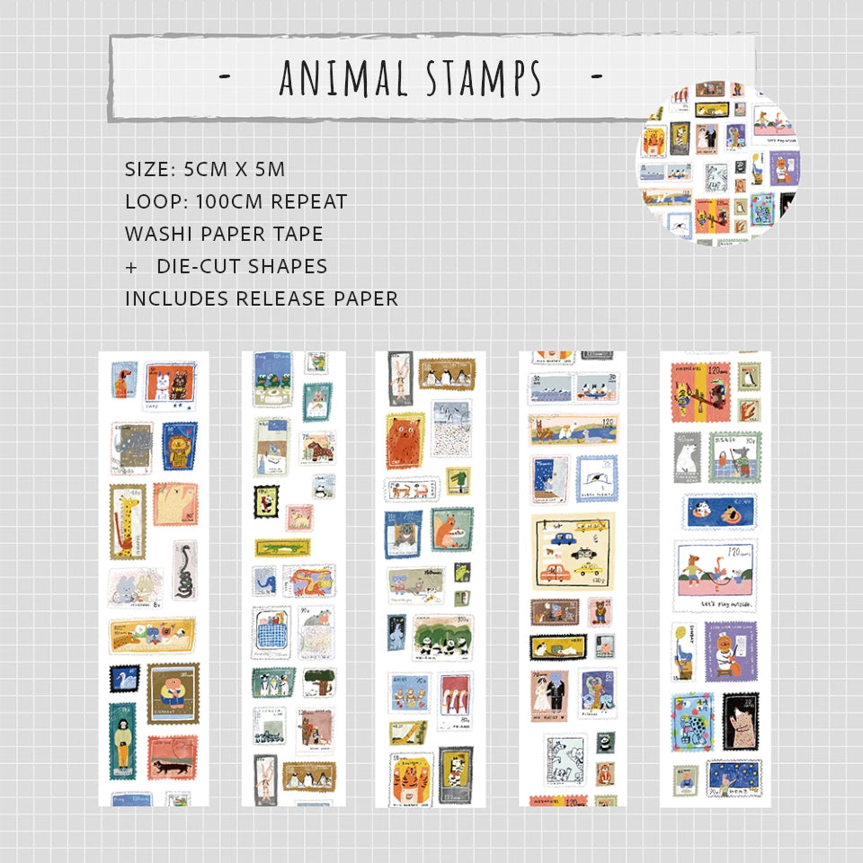 Bieguan Washi Tape: Animal Stamps