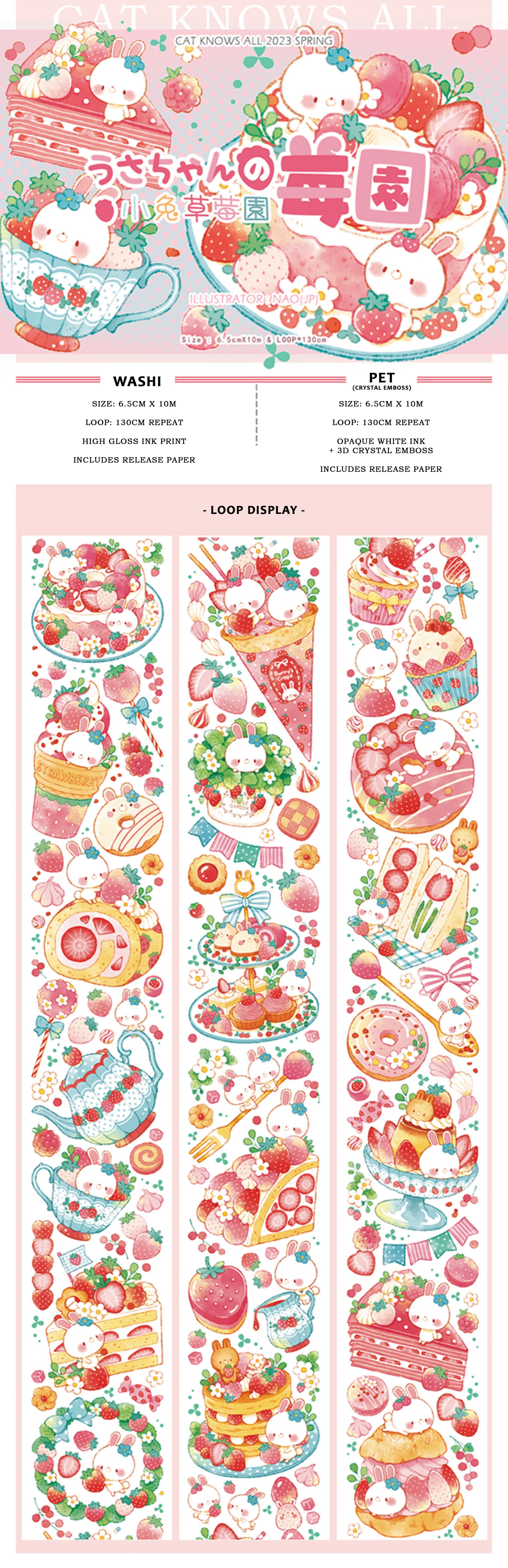 Cat Knows All Masking Tape: Bunny Strawberry Garden