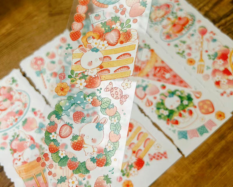 Cat Knows All Masking Tape: Bunny Strawberry Garden