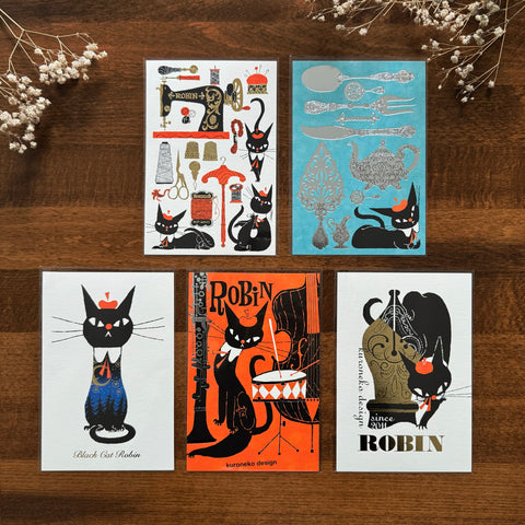 Cozyca Postcards: Black Cat Robin