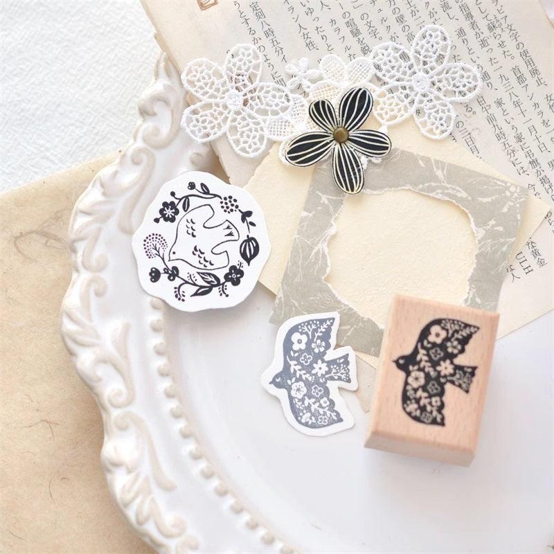 Maru Stationery: Flower Bird Rubber Stamp
