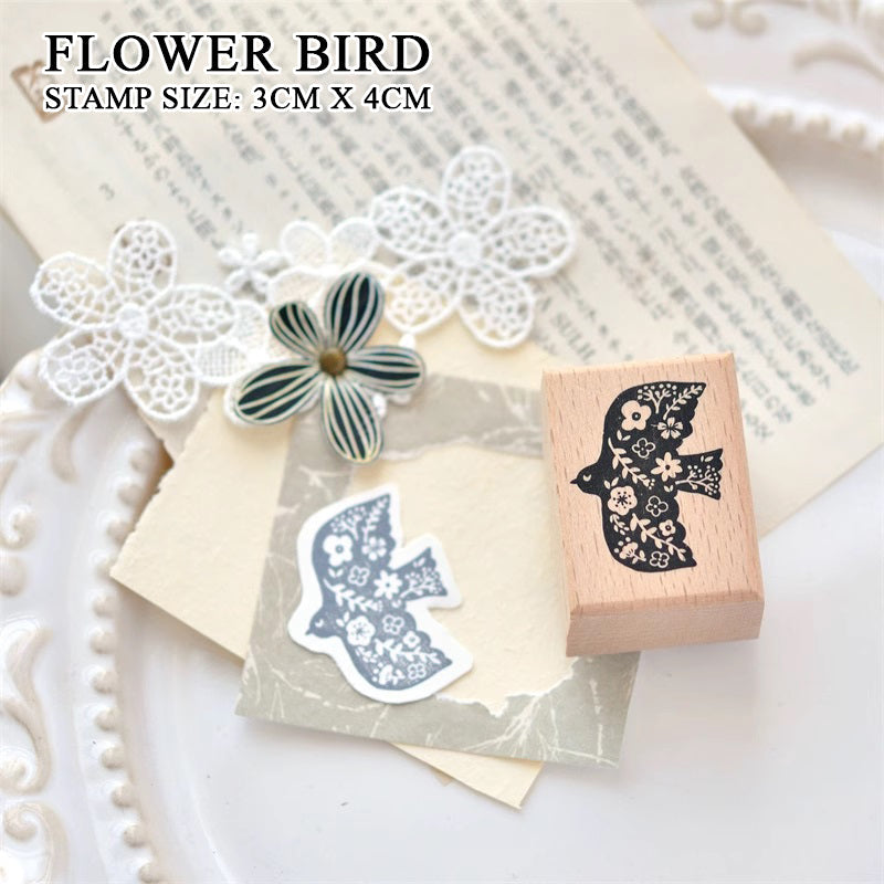 Maru Stationery: Flower Bird Rubber Stamp