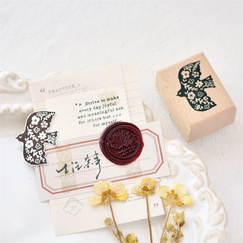 Maru Stationery: Flower Bird Rubber Stamp