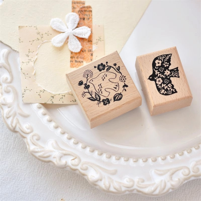 Maru Stationery: Flower Bird Rubber Stamp