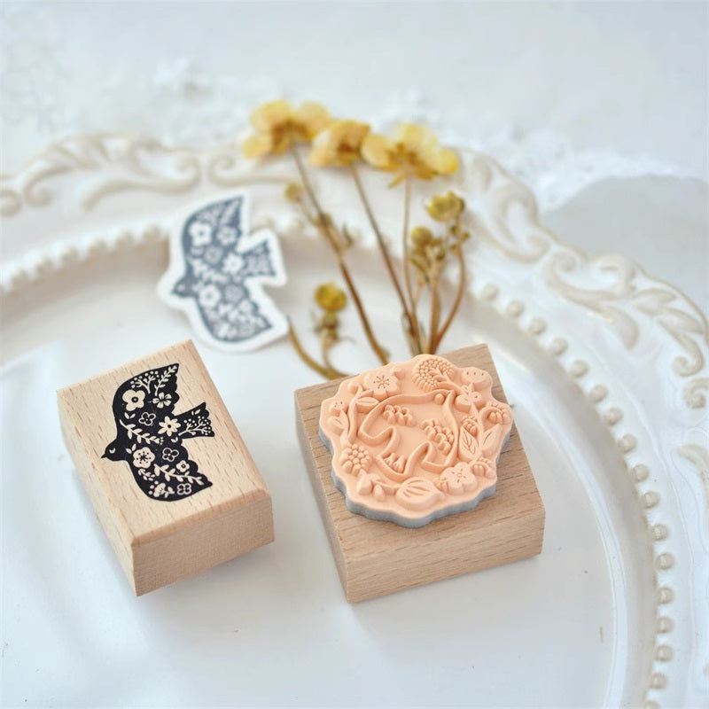 Maru Stationery: Flower Bird Rubber Stamp