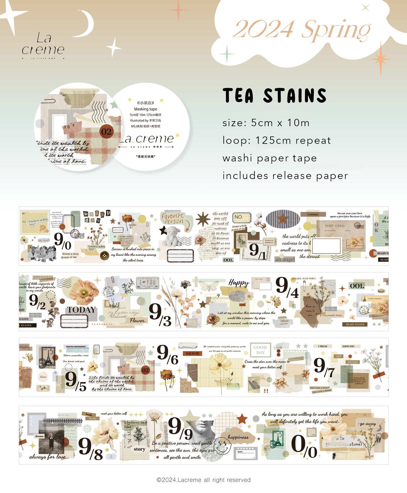 Lacreme Washi Tape: Tea Stains
