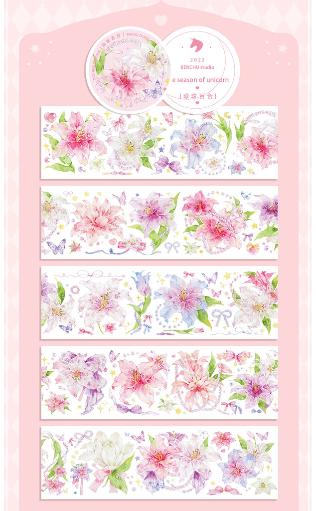 Benchu Studio Masking Tape: Lily and Pearls