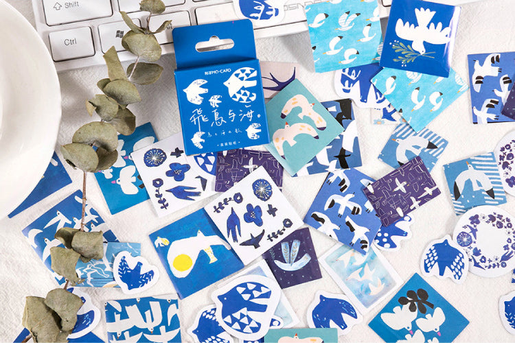 Blue Birds Box Sticker Set