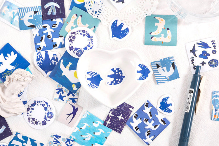 Blue Birds Box Sticker Set