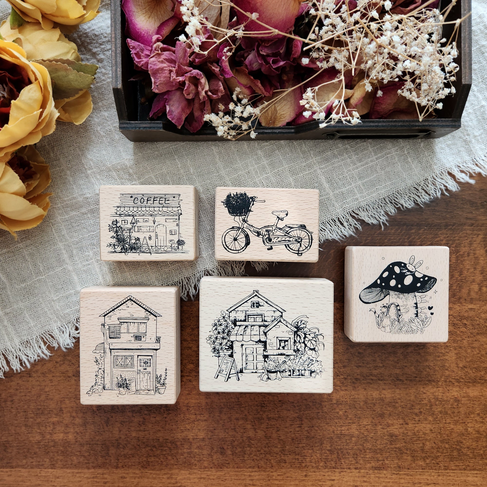 Neighborhood Wood Mounted Stamps