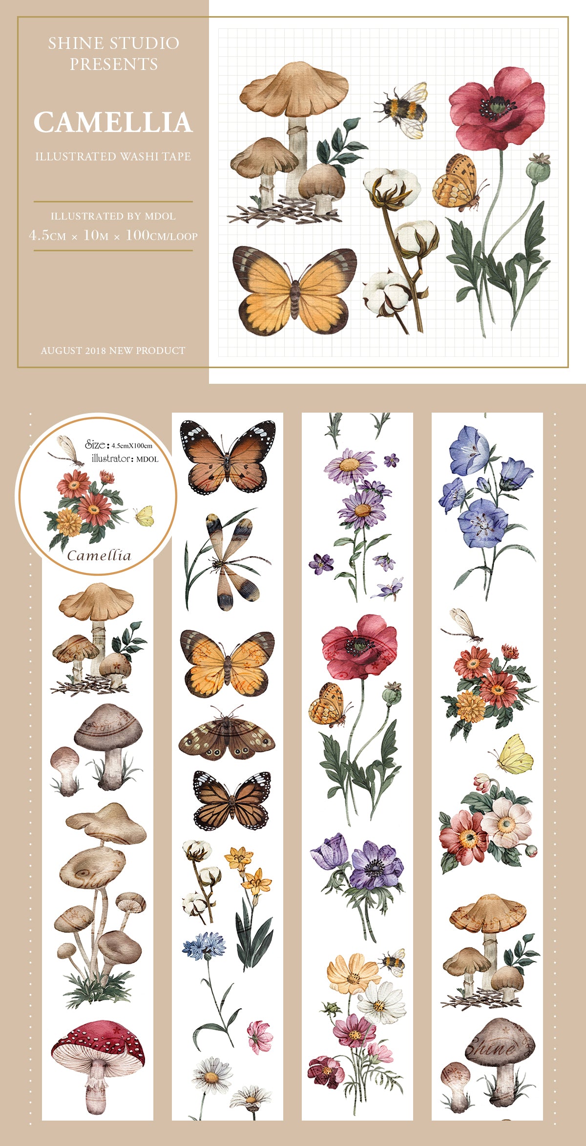 Shine Studio Washi Tape: Camellia