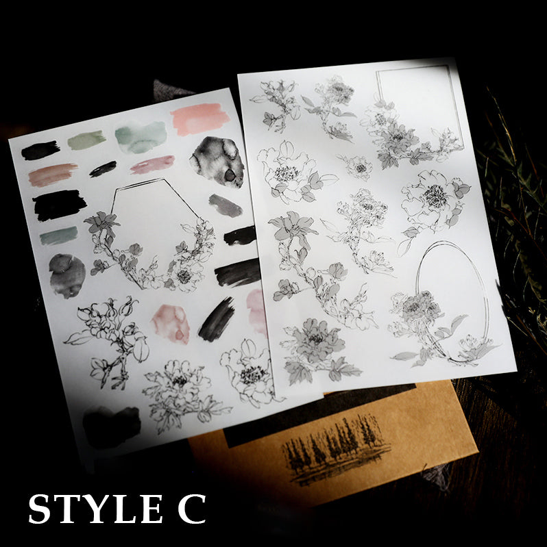 Botanical and Vintage Themed Rub On Stickers