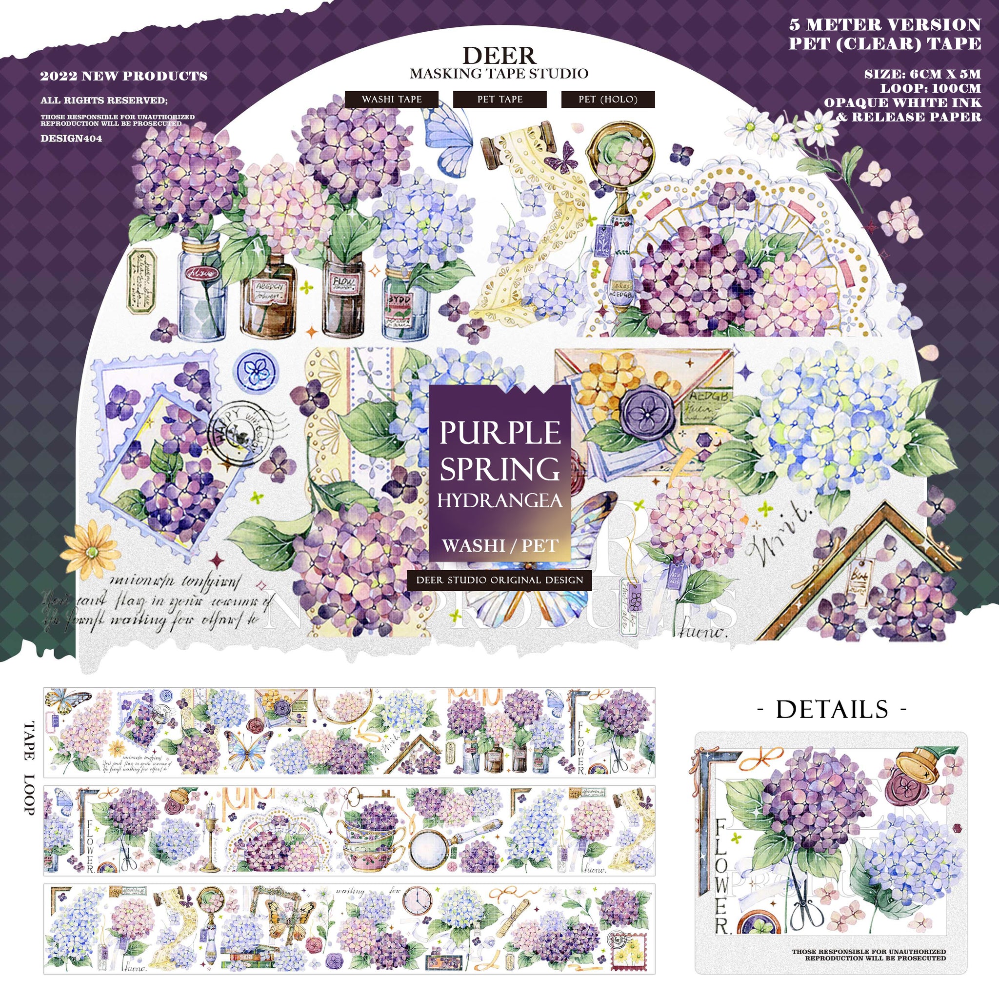 Deer Studio Masking Tape: Purple Spring Hydrangea