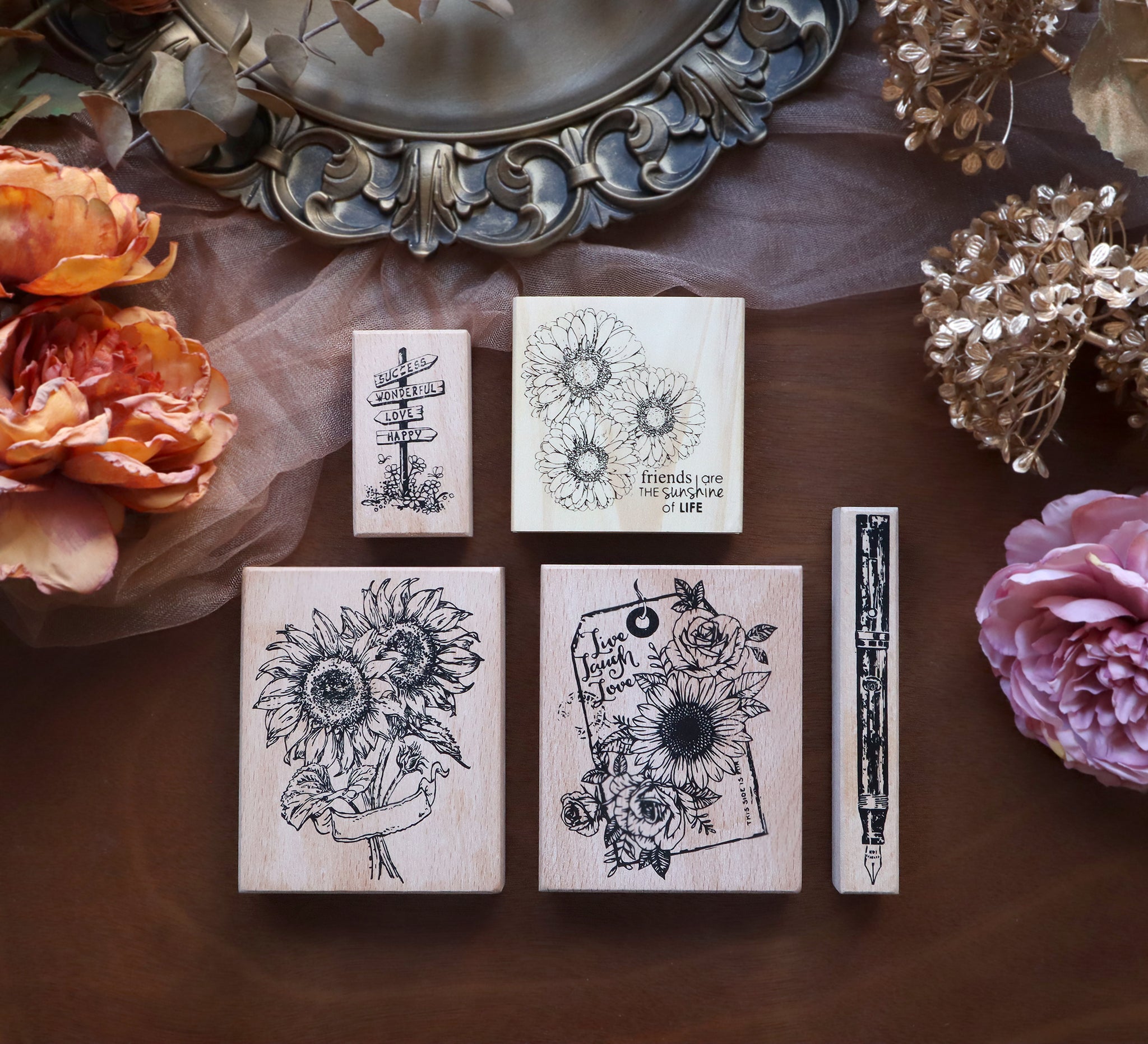 Extra Large Flowers Rubber Stamps