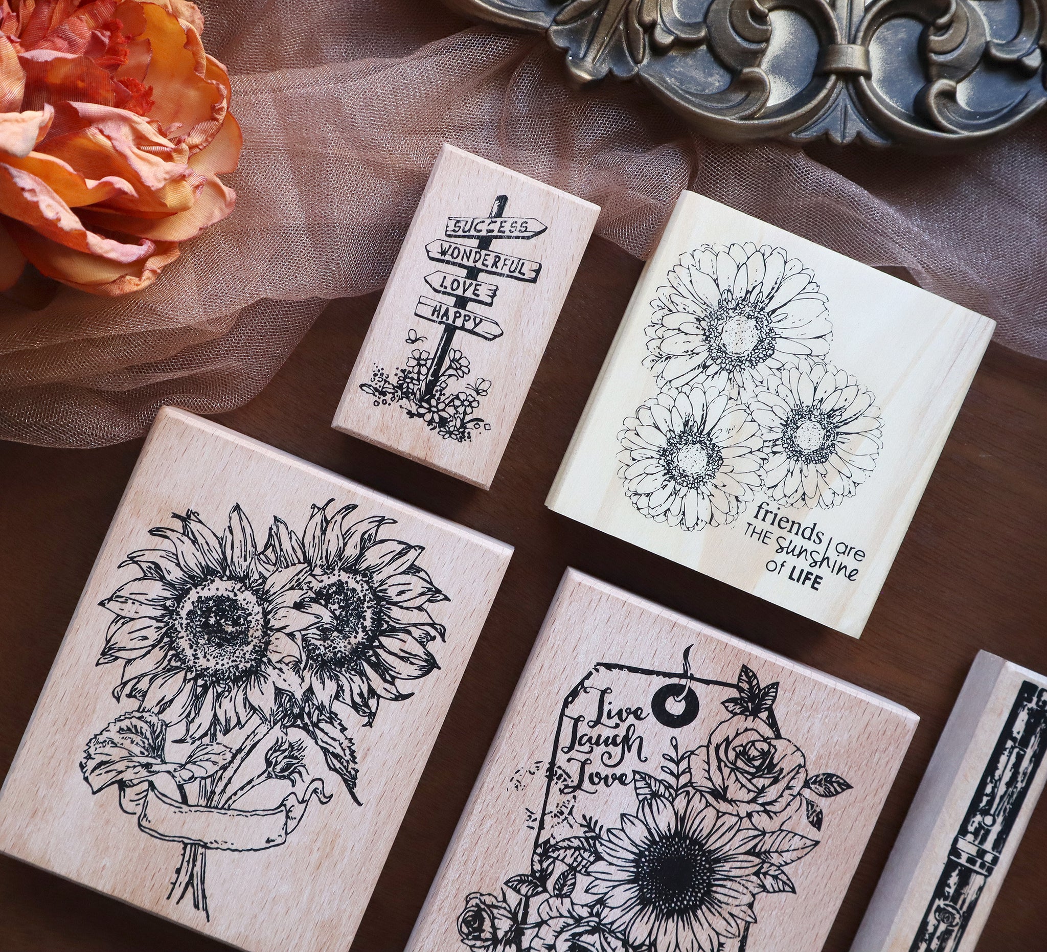 Extra Large Flowers Rubber Stamps
