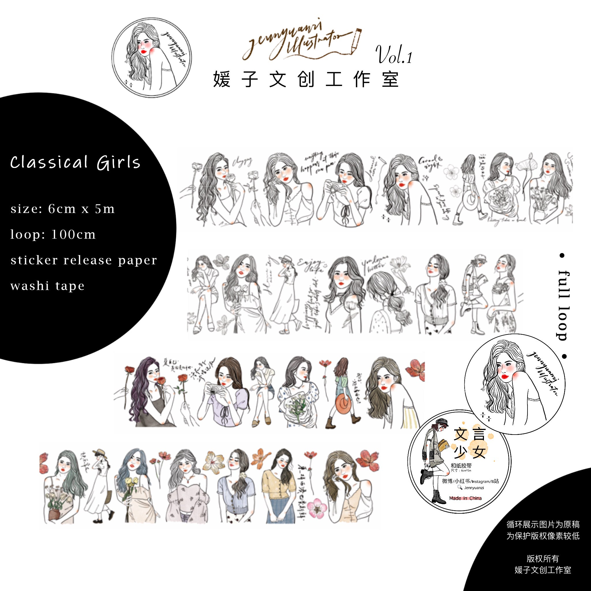 Jennyuanzi Masking Tape: Classical Girls