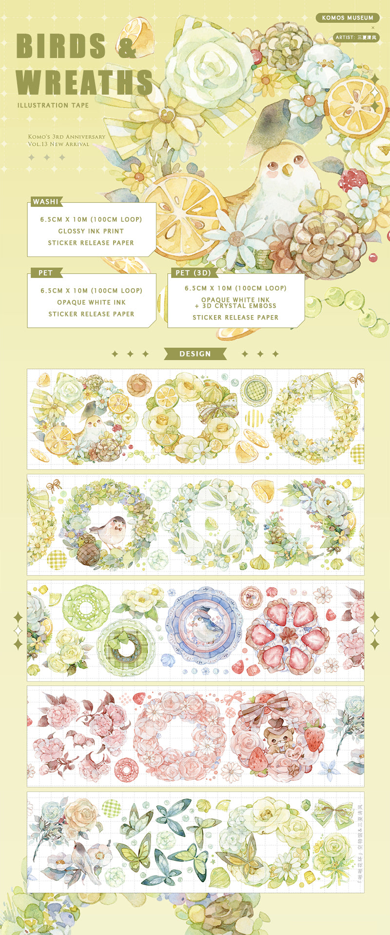 Komos Museum Tape: Birds & Wreaths