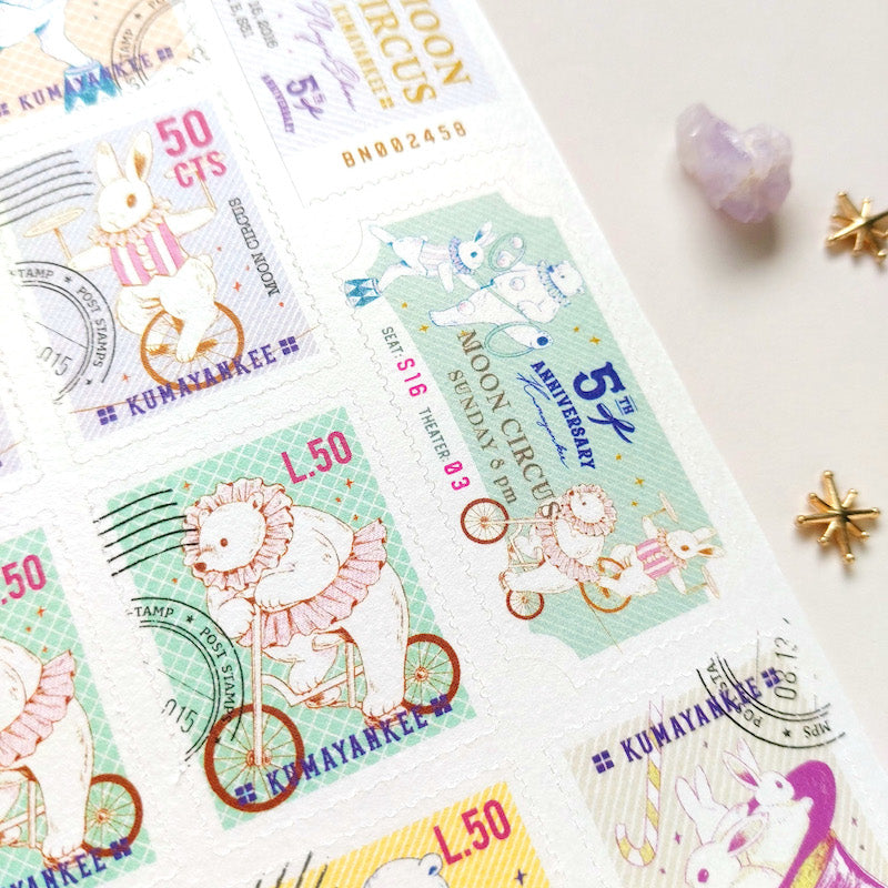 Kumayankee Sticker Sheet: Animals Circus Stamps