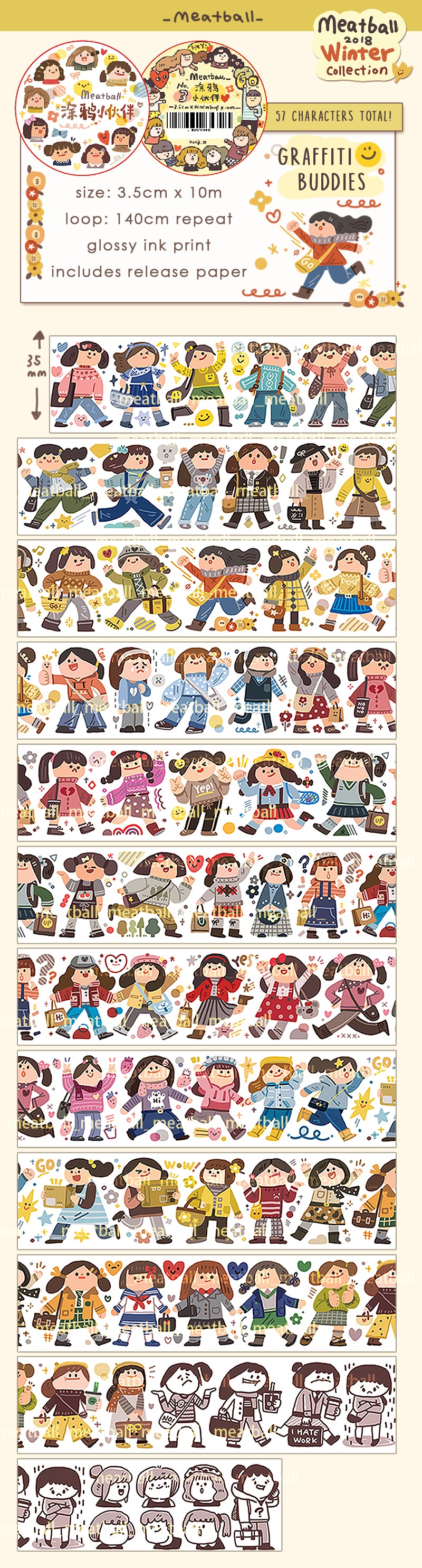 Meatball Washi Tape: Graffiti Buddies