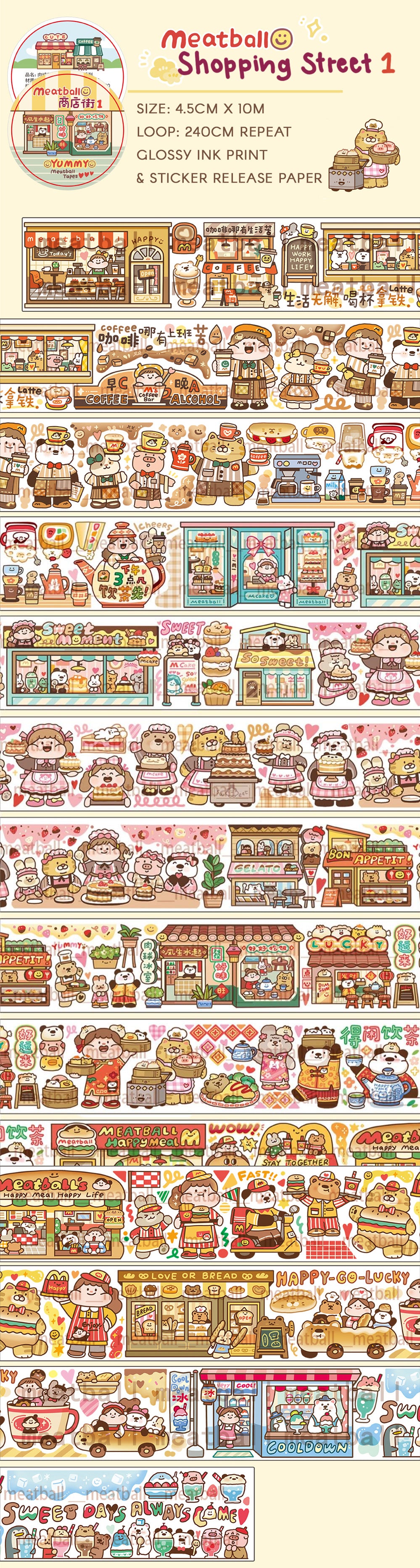 Meatball Washi Tape: Shopping Street 1