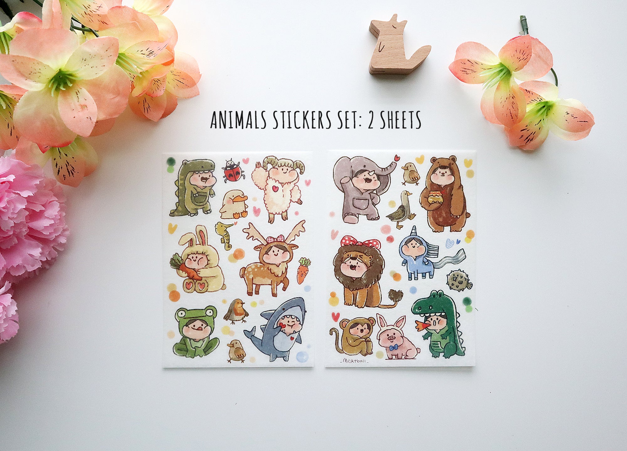 Meatball Stickers Sheet: Animals and Rainbow Girls