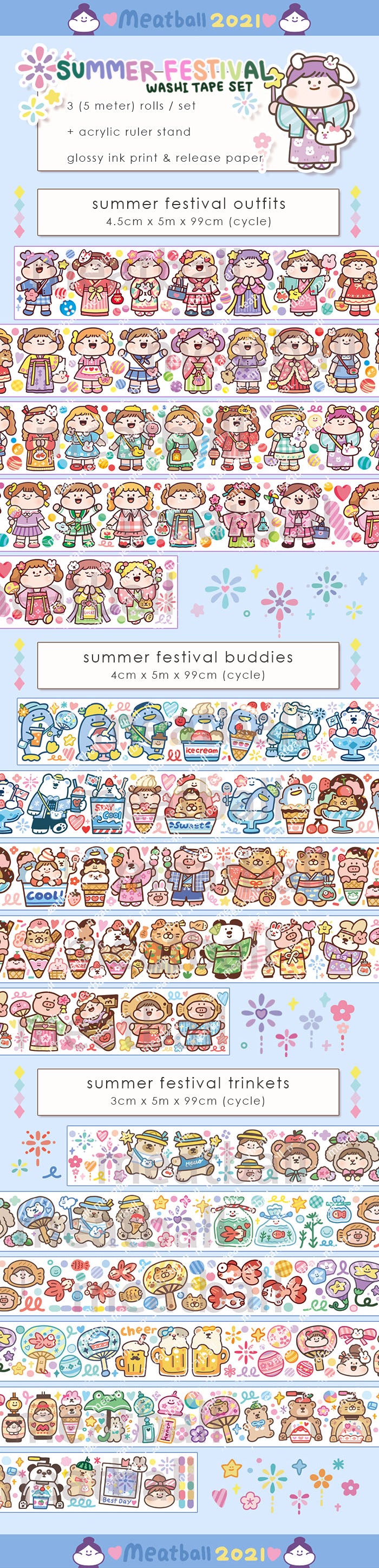 Meatball Washi Tape Set: Summer Festival