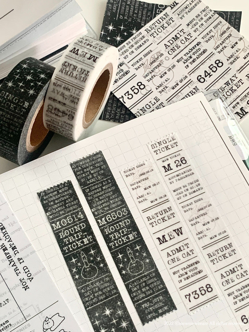 Mewmewbeam Washi Tape: Black and White Ticket