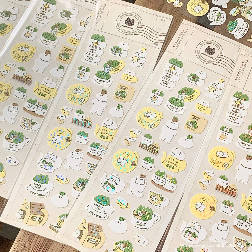 Mewmewbeam Sticker Sheet: Teacup World