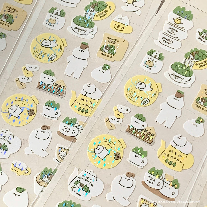 Mewmewbeam Sticker Sheet: Teacup World