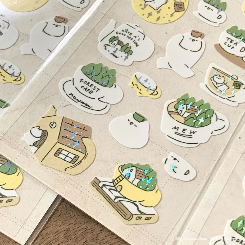 Mewmewbeam Sticker Sheet: Teacup World