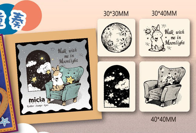 Micia Rubber Stamps Set: Walk with me in Moonlight