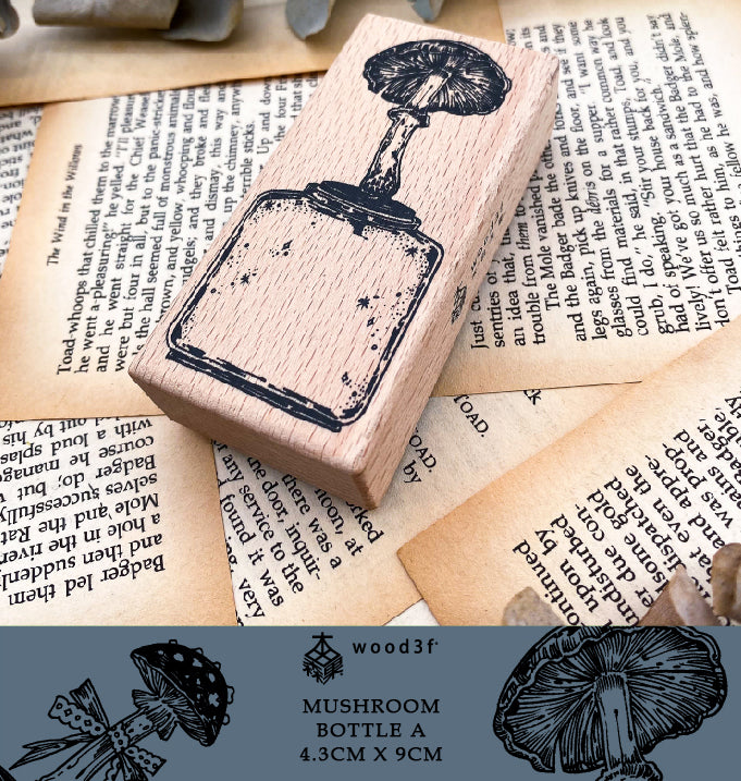Wood3F Rubber Stamp: Mushroom Bottles 2