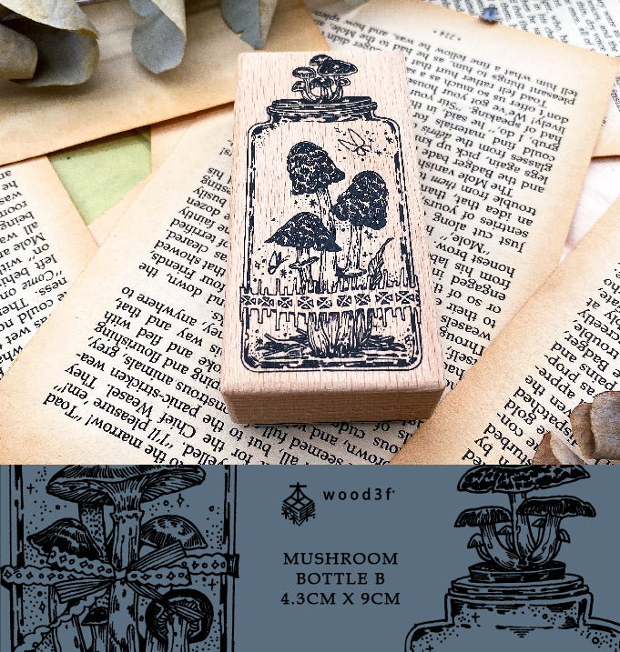 Wood3F Rubber Stamp: Mushroom Bottles 1