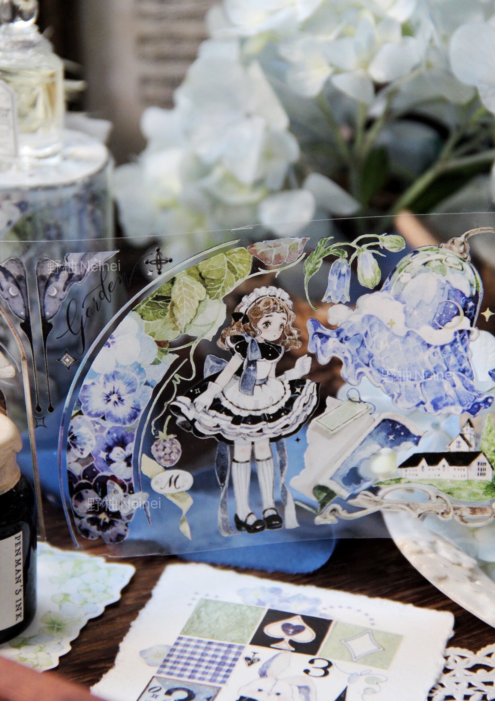 Neinei Illustration Masking Tape: Green Embroidery