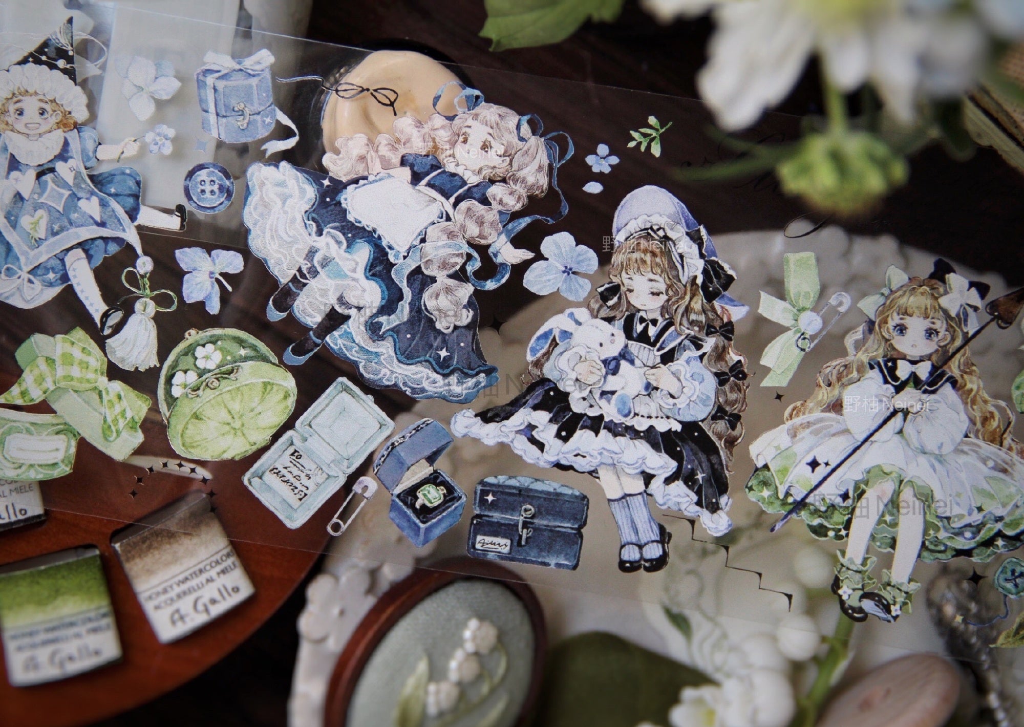 Neinei Illustration Masking Tape: Green Embroidery