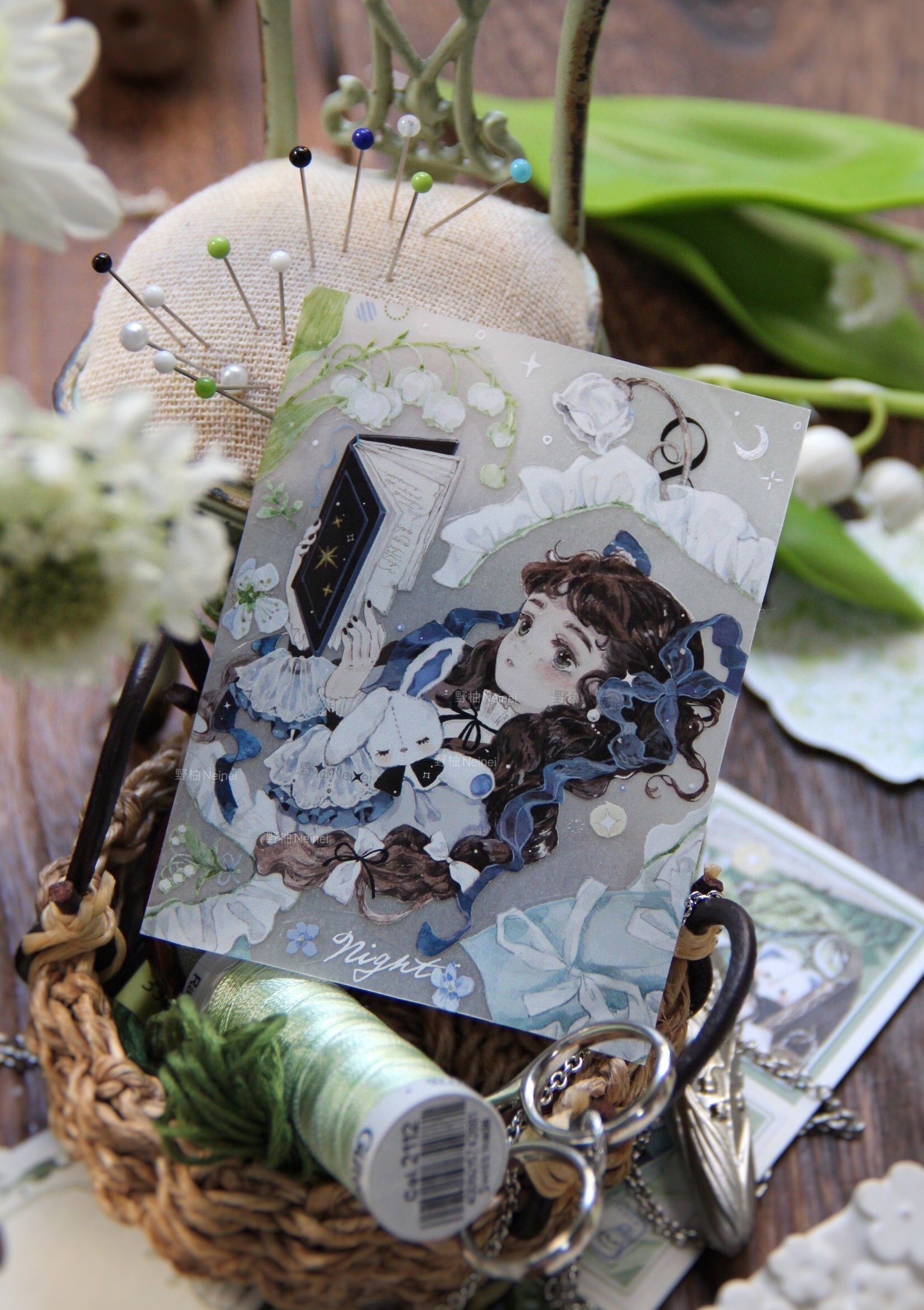Neinei Illustration Masking Tape: Green Embroidery