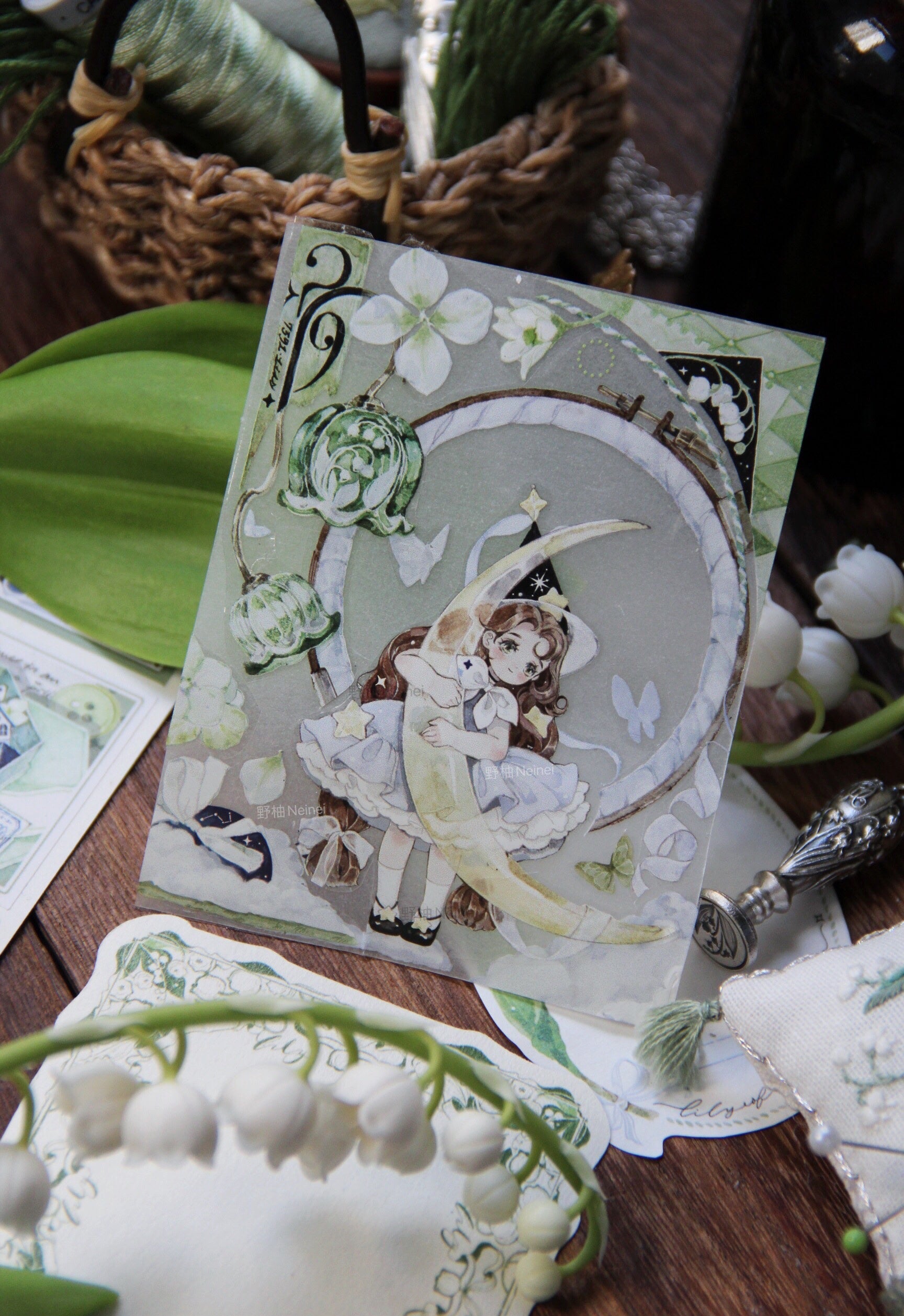 Neinei Illustration Masking Tape: Green Embroidery