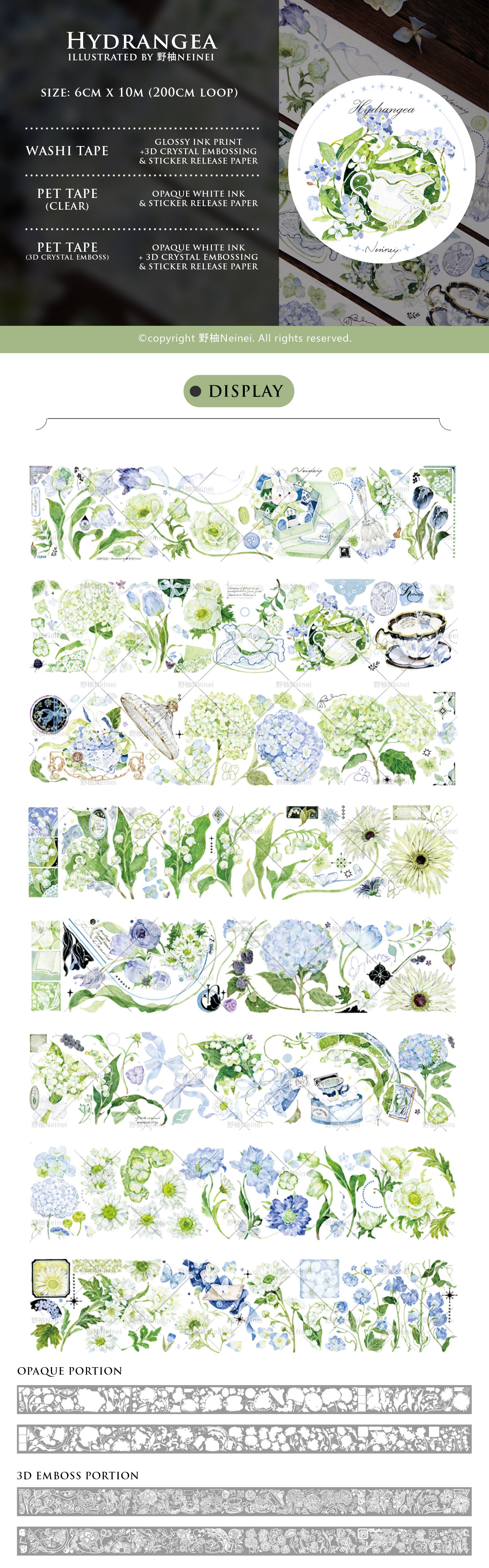 Neinei Illustration Masking Tape: Hydrangea