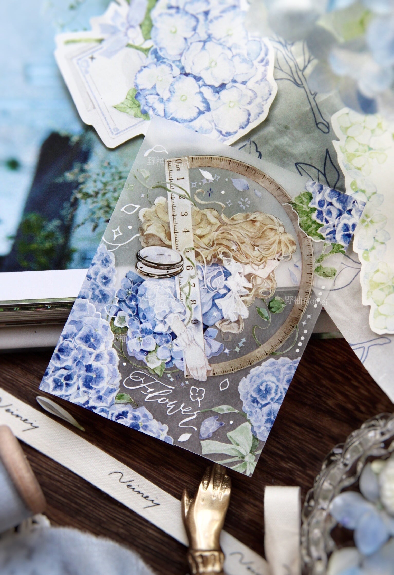 Neinei Illustration Masking Tape: Reading Blue in the Study