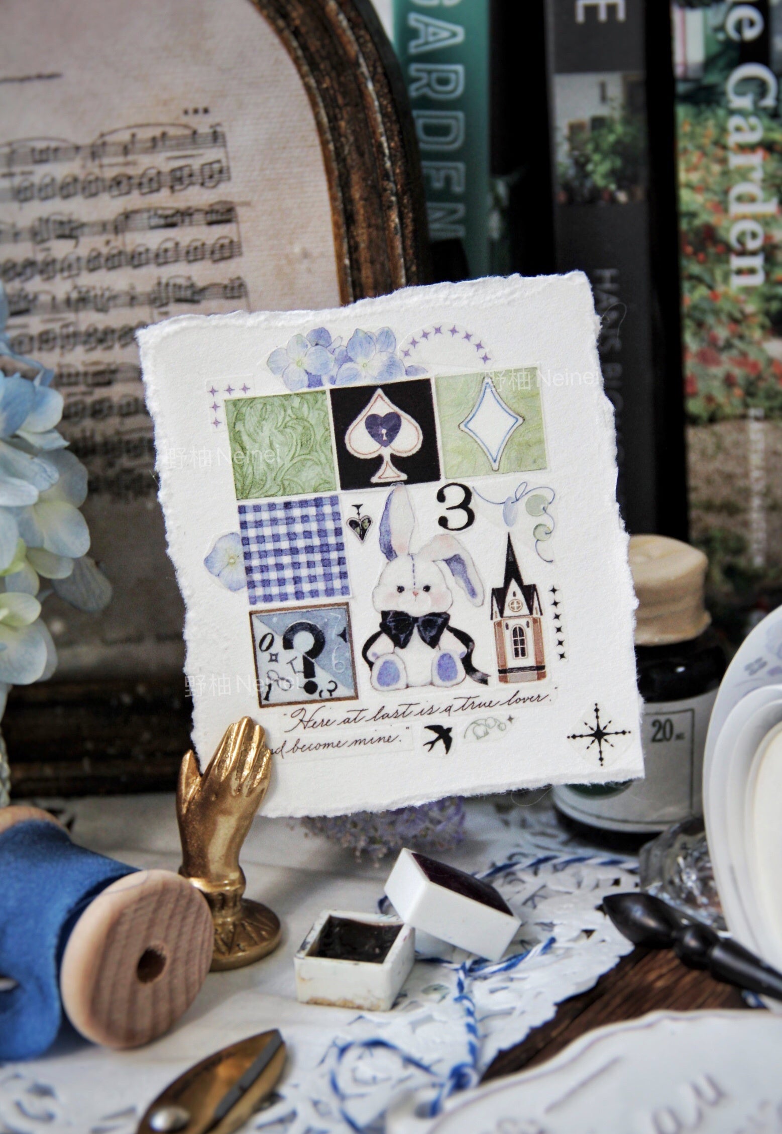 Neinei Illustration Masking Tape: Reading Blue in the Study