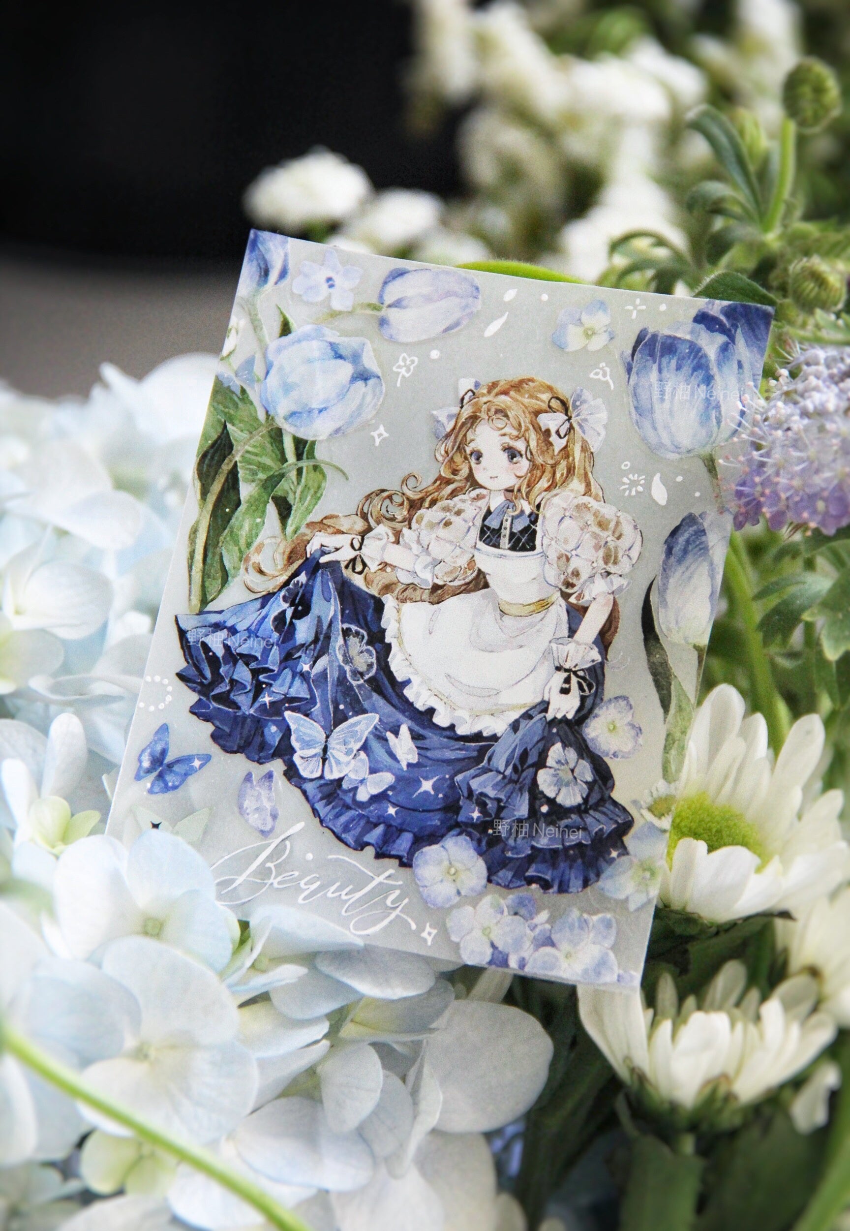 Neinei Illustration Masking Tape: Reading Blue in the Study