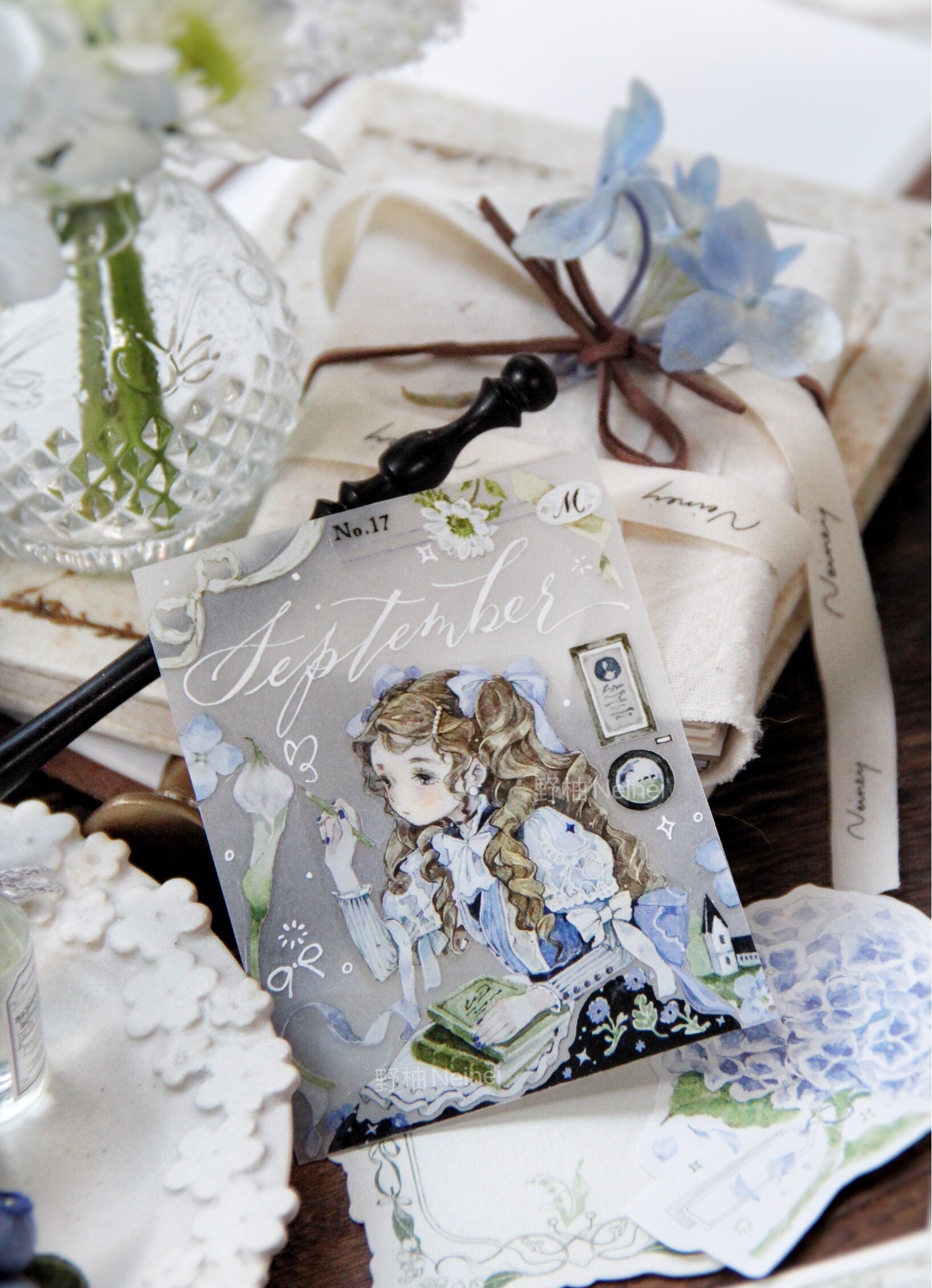 Neinei Illustration Masking Tape: Reading Blue in the Study