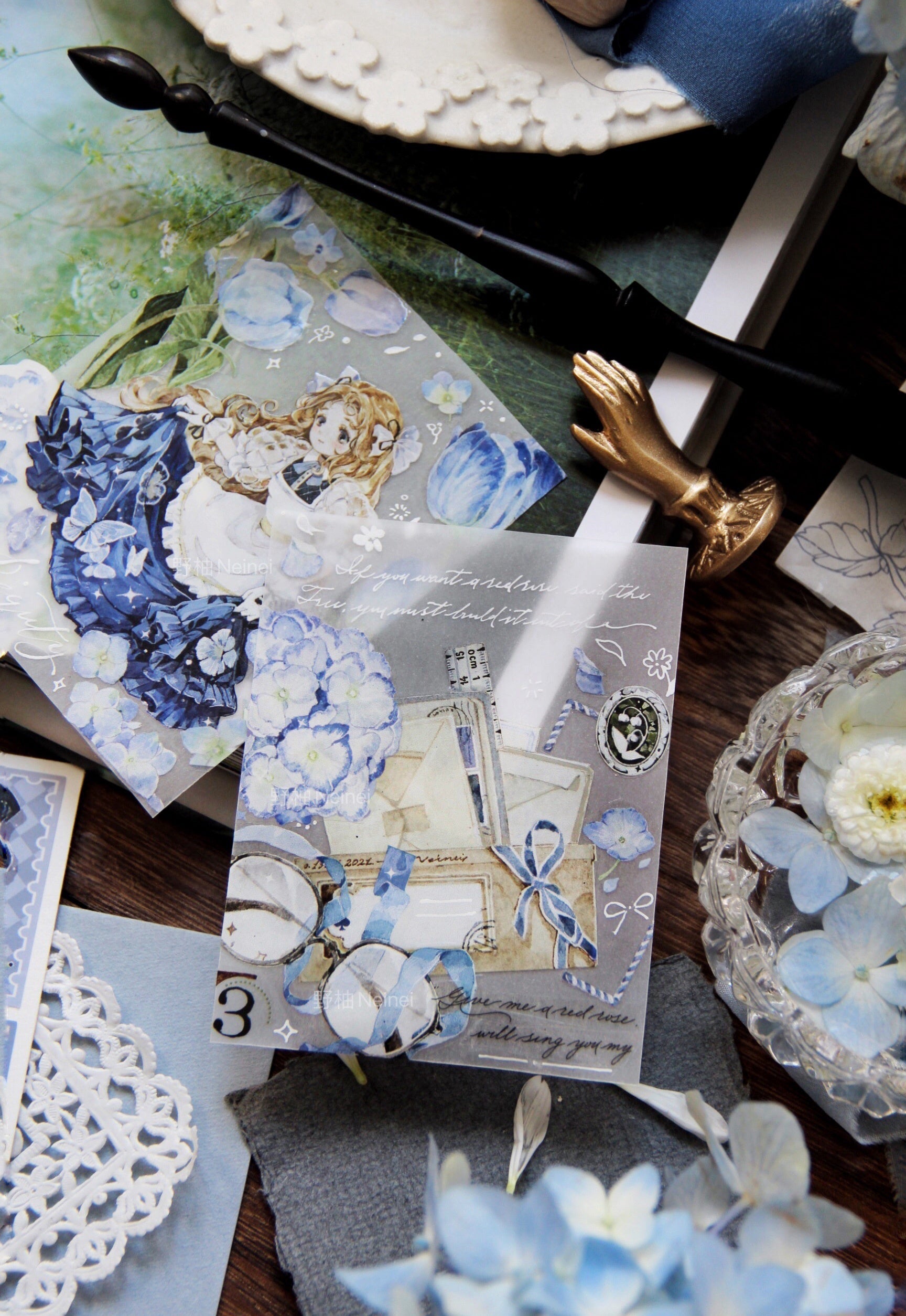 Neinei Illustration Masking Tape: Reading Blue in the Study