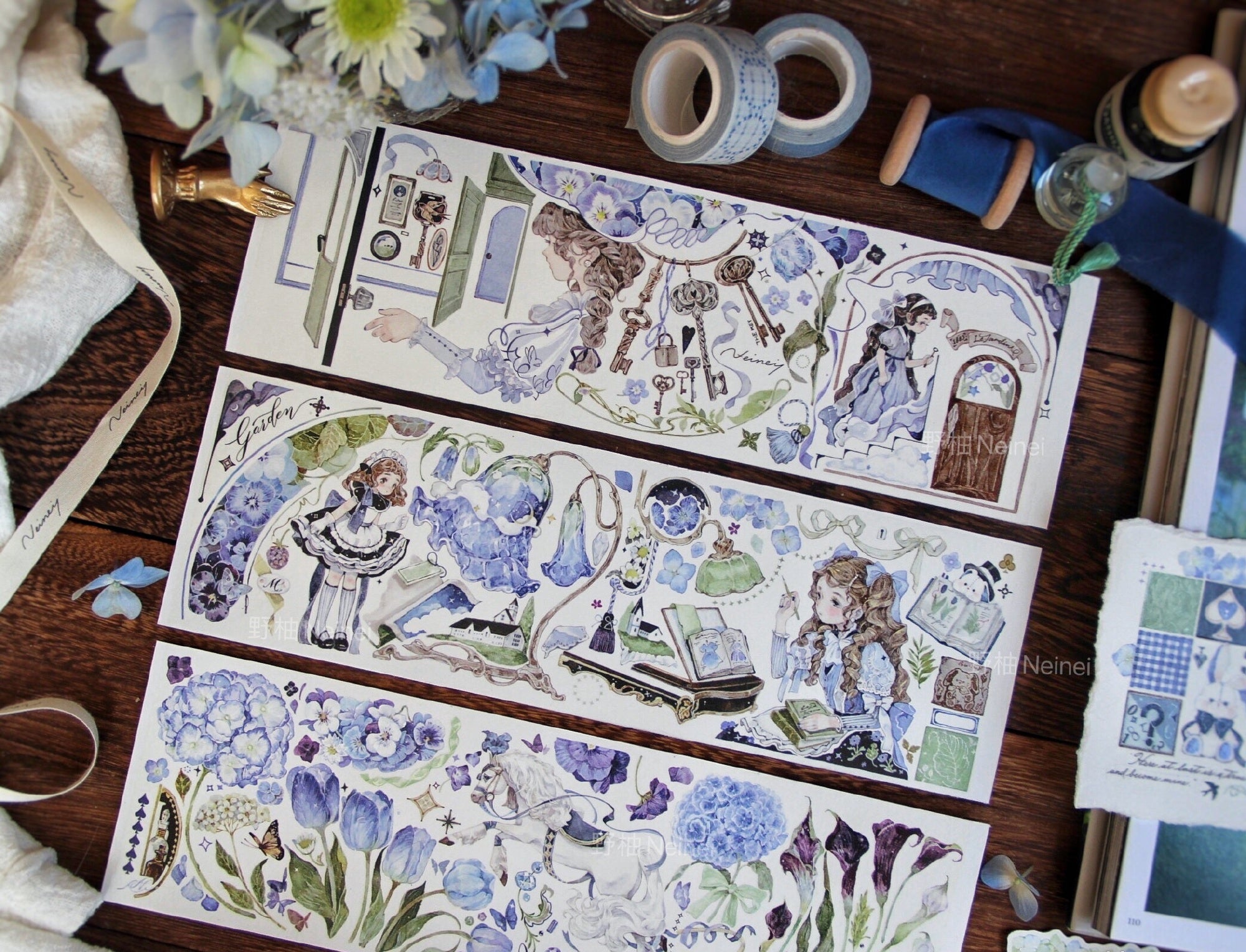 Neinei Illustration Masking Tape: Reading Blue in the Study