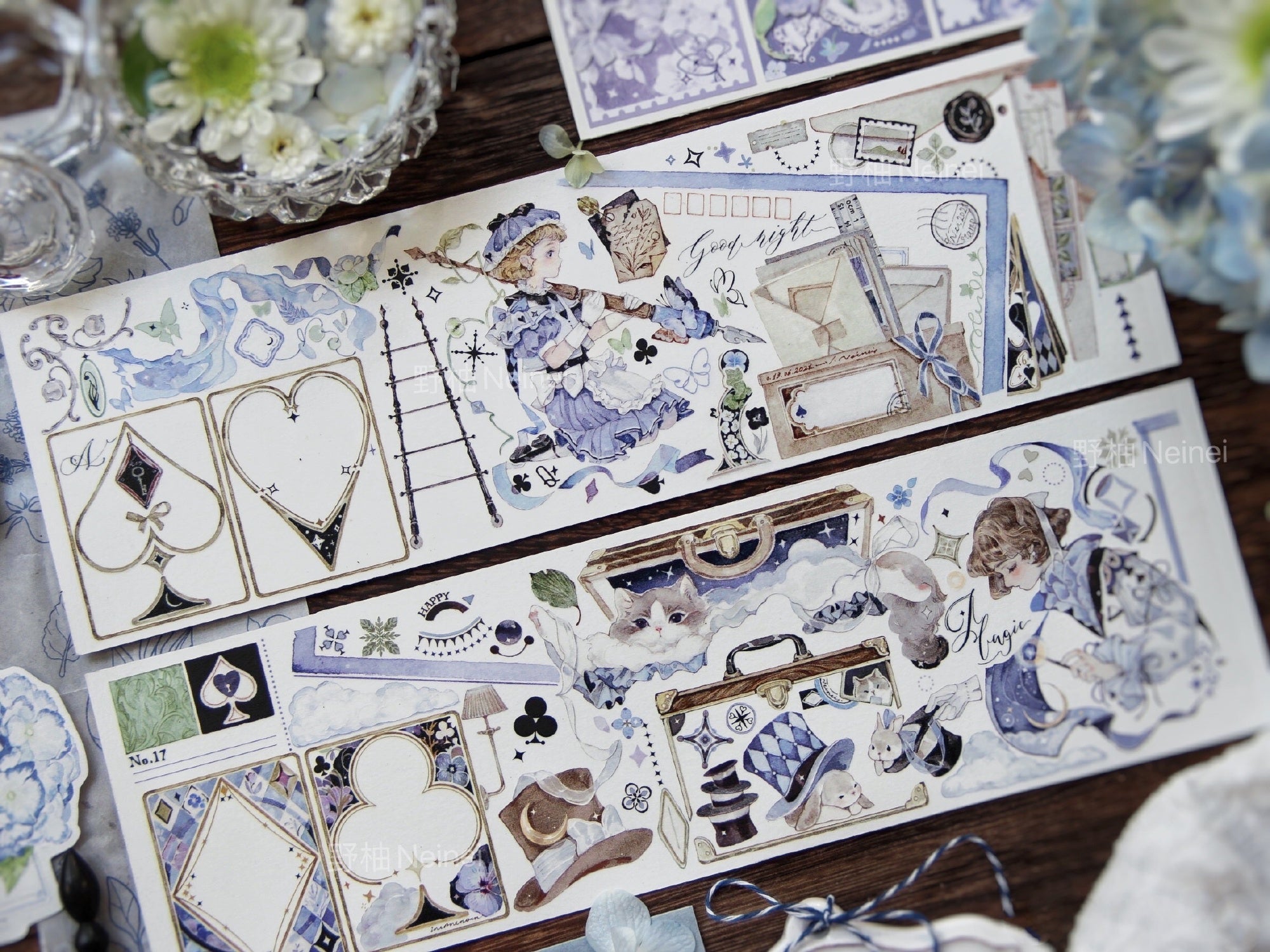 Neinei Illustration Masking Tape: Reading Blue in the Study