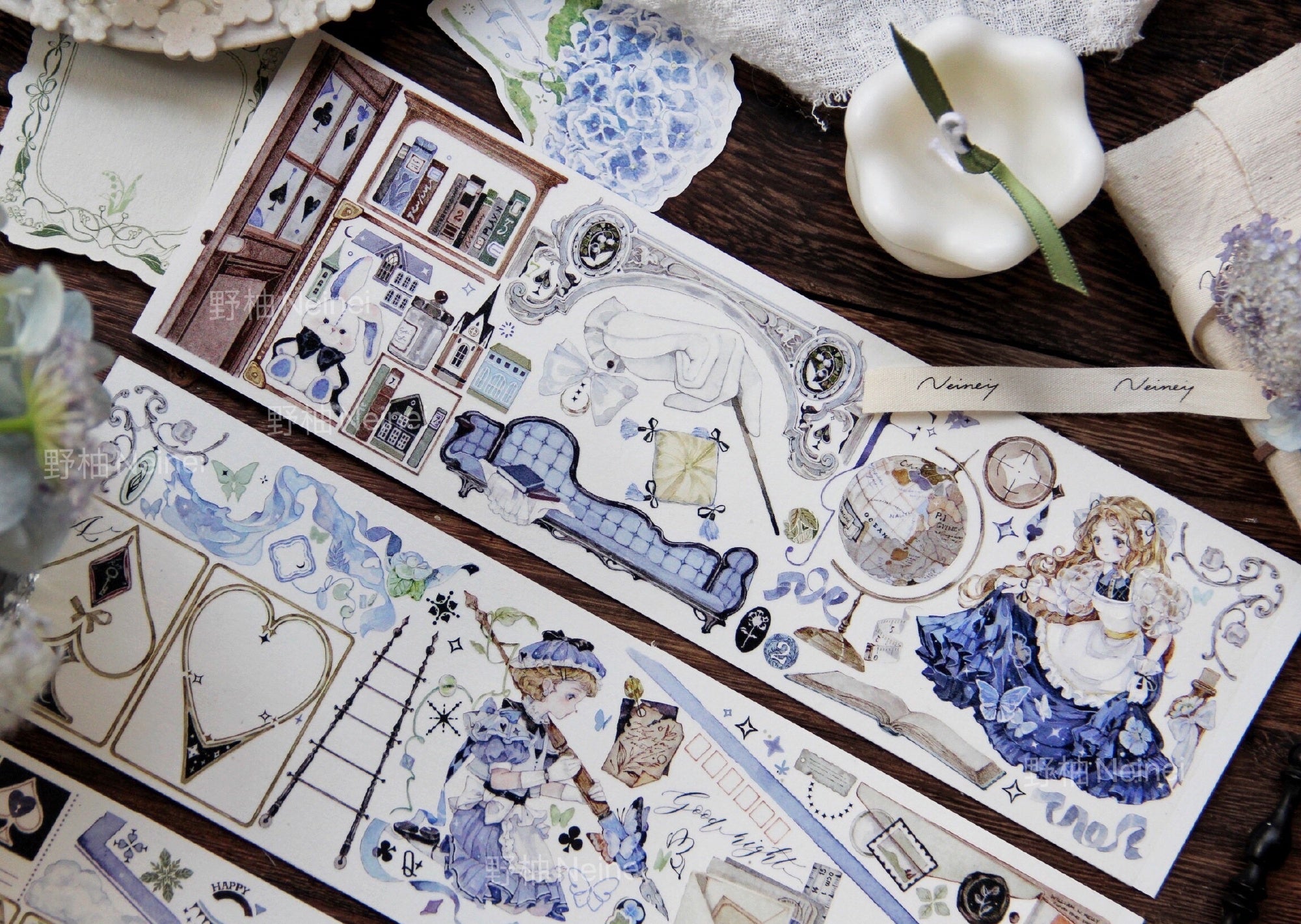 Neinei Illustration Masking Tape: Reading Blue in the Study