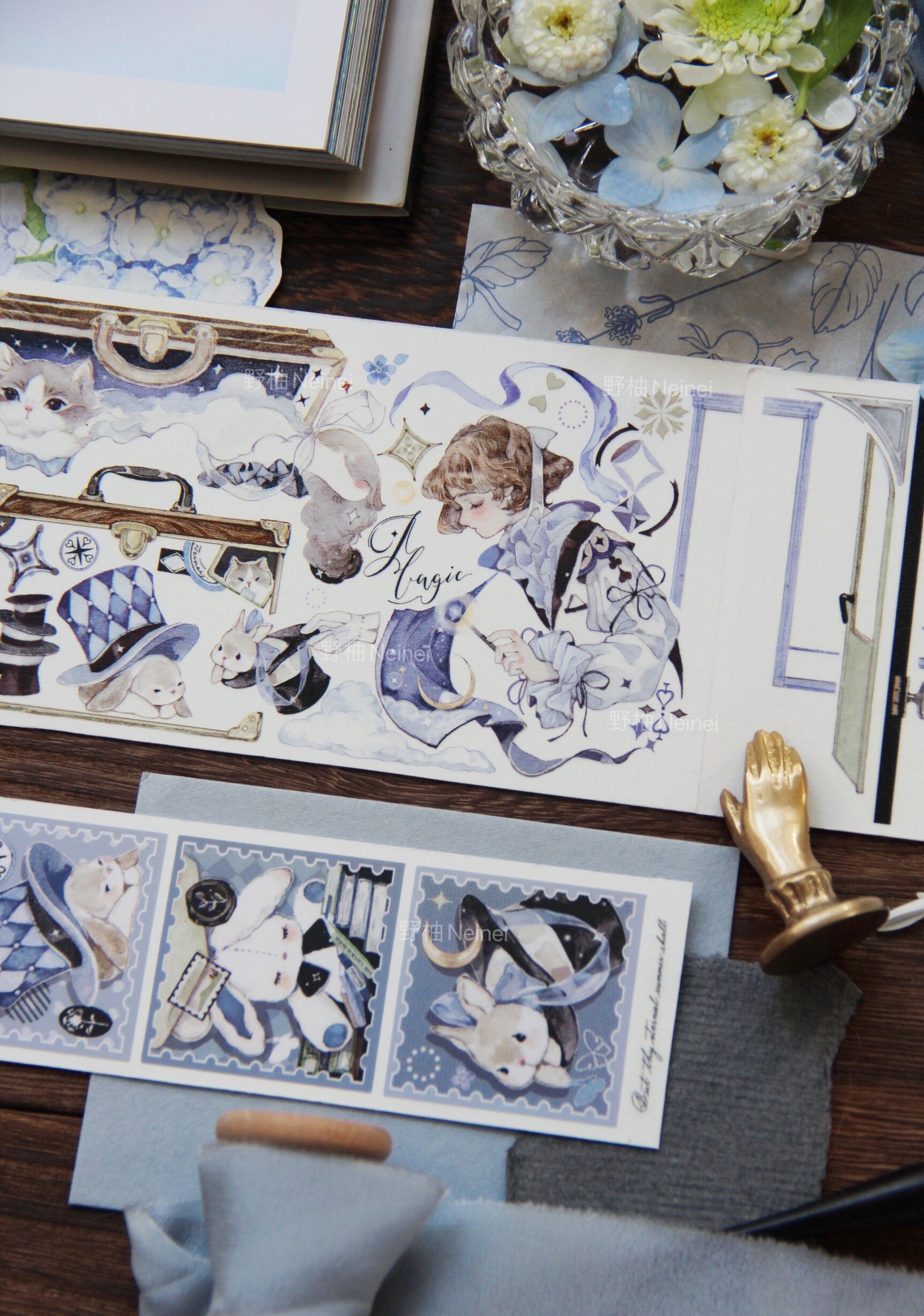 Neinei Illustration Masking Tape: Reading Blue in the Study